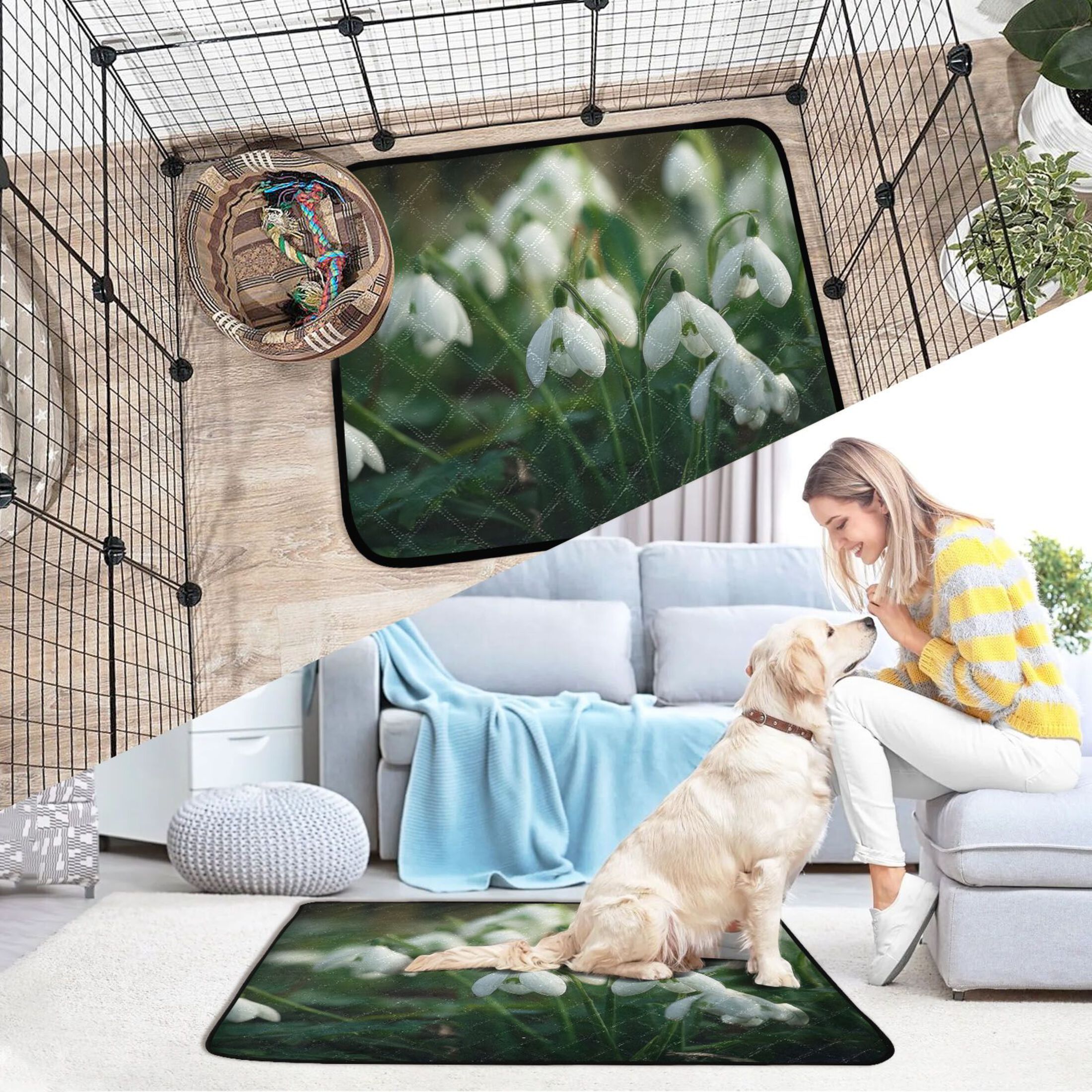 IAUYY Washable Pee Pads for Dogs Smallx3 Absorbent and Leak-Proof Non-Slip Reusable Puppy Pee Pads for Dogs Applicable to Playpen Potty Crate Delicate White Petals