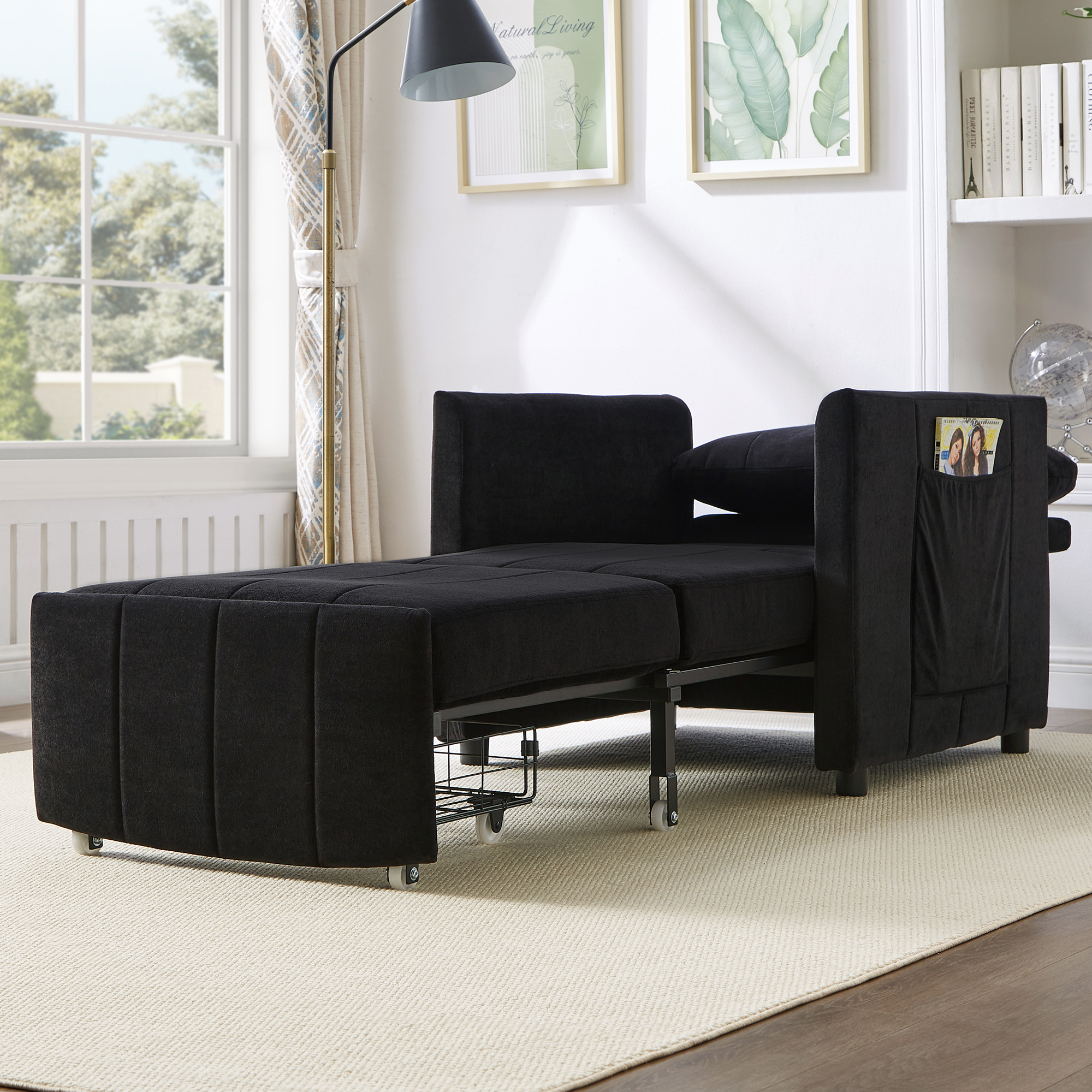 Euroco Multi-Functional Convertible Sofa Bed Chair with 5 Reclining Positions, Hidden Storage, Chenille Upholstery, and Side Pockets – Space-Saving Sleeper for Small Spaces