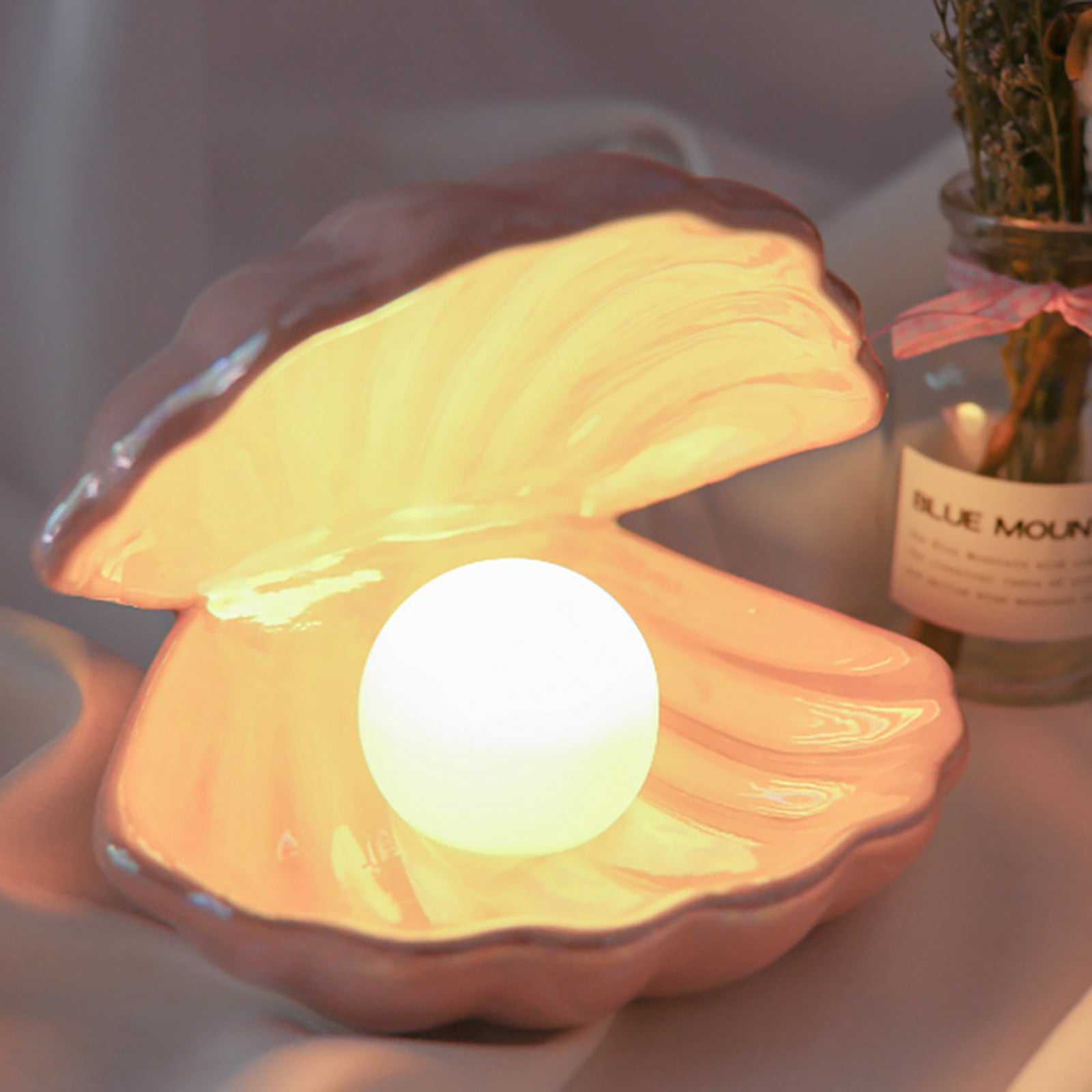 CMrtew Pearl Night Light, Shell Pearl Night Light Mermaid Decoration Shell Night Lamp Christmas Night Light Shell Night Light for Home Room Bedroom Decor Creative Night Light