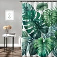thumbnail image 2 of Awypu Durable and Washable Tropical Watercolor Artistic Modern Green Palm Leaf Summer White Shower Curtain White, 2 of 7