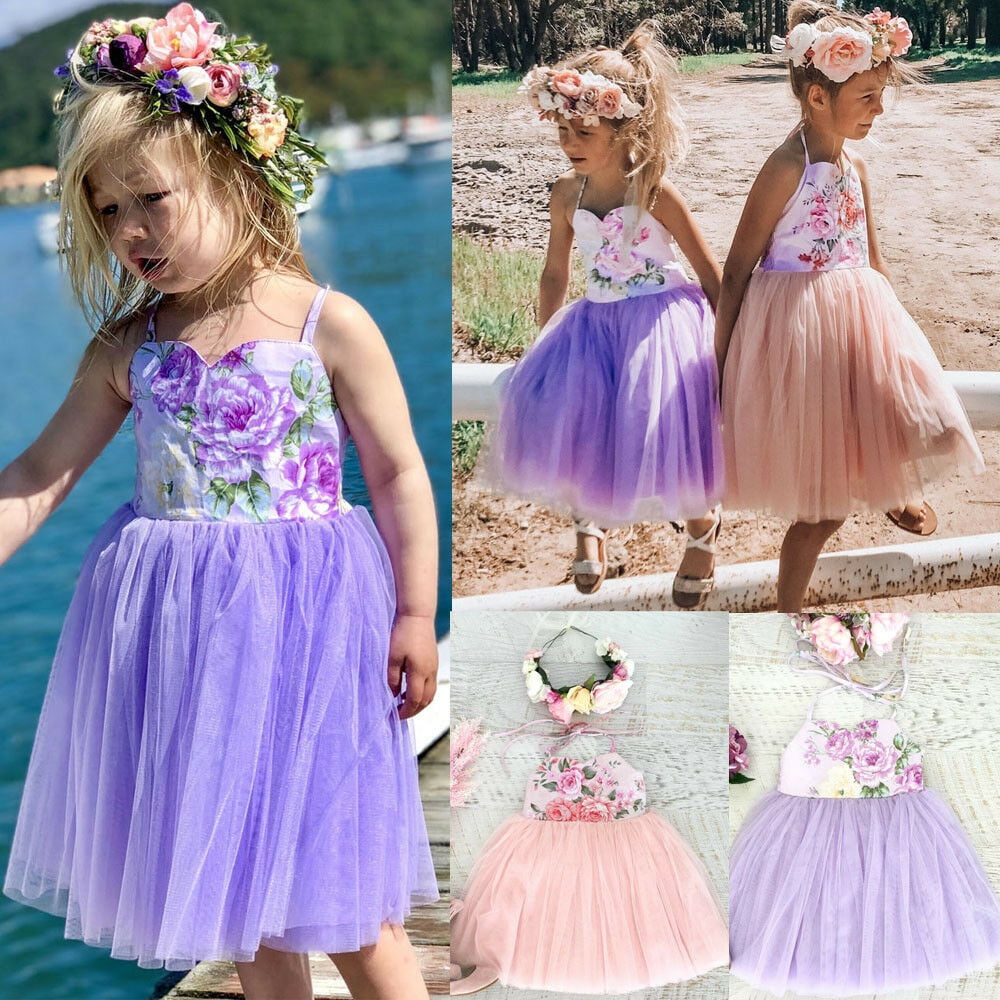 Flower Girls Kids Summer Party Floral Sleeveless A-Line Short Mini Dress 6~12yrs 