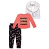 p.s.09 from aeropostale Faux Fur Vest, Glitter Print Tee and Floral Print Legging, 3-Piece Outfit