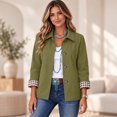 thumbnail image 4 of Dweltoz Womens Lightweight Cropped Trench Jacket Lapel Collar Button Down Barn Coat Plaid Lining Casual Short Outerwear Spring Fall Work Travel Windbreaker Coat,Army Green XL, 4 of 4