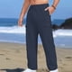 thumbnail image 1 of Pantalones largos para hombre, moda informal, color liso, con bolsillos, lazo, cordón, rectos, tubo, blusa y pantalón de poliéster., 1 of 3
