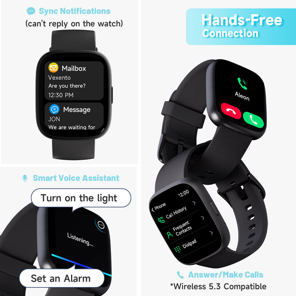 TOOBUR Smart Watch for Women, 1.83" Fitness Tracker Watch with Step Tracker/Pedometer/Sleep, IP68 Waterproof Smartwatch Calls Compatible iOS Android Black