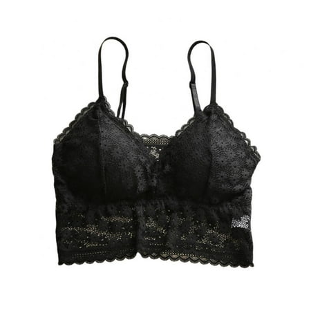 

Xmarks Womens Sexy Lace Bralettes V Neck Everyday Bra Padded Bralette Plunge Wireless Longline Bra Black