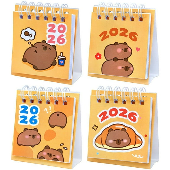4pcs Cute Capybara Desk Calendar Portable Desktop Decoration Schedule Planner Mini Calendar Office School Supplies June 2025-December 2026