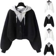 thumbnail image 5 of MIUOWANP Coat Womens Long Women's Solid Color Velvet Long Sleeved Zipper Cardigan Pocket Hooded Fake Two-piece Hoodie Jacket Top Black XL, 5 of 5
