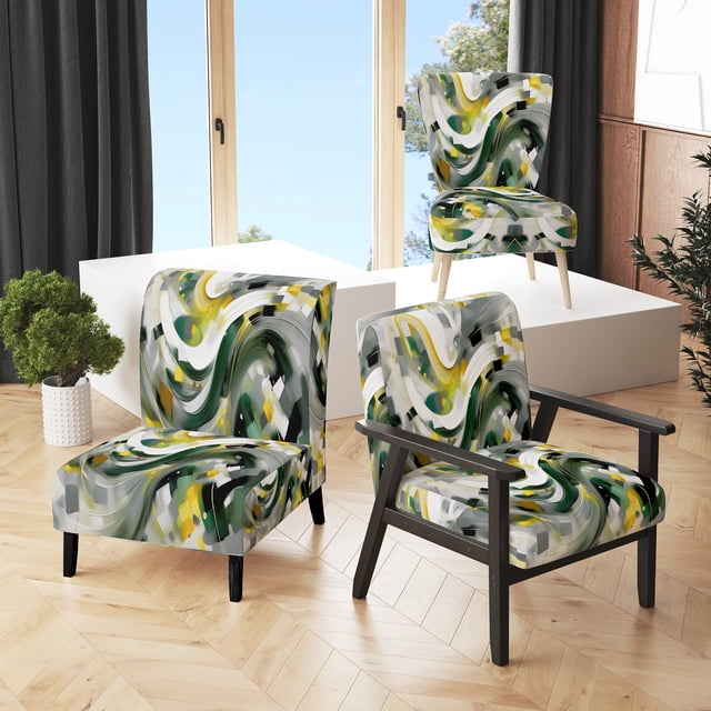 Designart "Perspectives Abstraites en Jaune et Vert I" Chaise d'Appoint Abstraite Jaune - Fauteuil Moderne pour Chambre