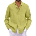 thumbnail image 6 of Qwertyu Cotton Linen Shirts for Men Long Sleeve Button Down Shirts Summer Beach Shirts Loose Fit Casual Shirts Vacation Tops Yellow L, 6 of 6