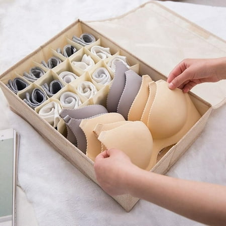 

ZDMATHE Washable Cotton and Linen Bra Underwear Organizer Moisture-proof Multi-grid Closet Organizer Foldable Large Storage Box