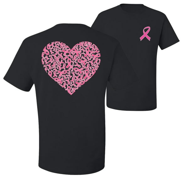 Wild Bobby, Pink Ribbon Heart, Breast Cancer Awareness, Front and Back Men Graphic Tee, Black, Small