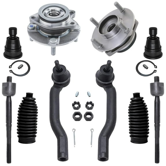 Detroit Axle - 10pc Front Wheel Bearing Hubs Kit for 2007-2012 Nissan Versa [4-Wheel ABS], 2 Wheel Bearing Hubs 2 Lower Ball Joints 4 Outer Inner Tie Rod Ends 2 Boots 2008 2009 2010 2011 Replacement