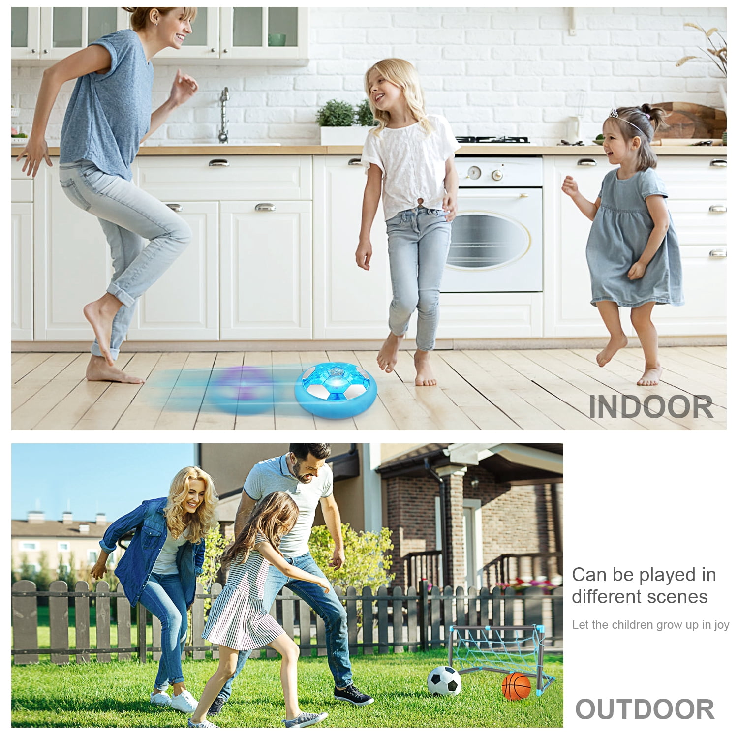 Growsly 2 in 1 Starlight Hover Soccer Ball Set Sport Indoor Toys Projector Rechargeable Air for 3-10 Years Old Kids, Light Blue