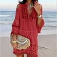 thumbnail image 2 of Vestido de encaje con cuello en V y hombros descubiertos para mujer - Vacaciones de verano en la playa - Cordón ajustable - Tejido de encaje - Tallas S-XXXXXL, 2 of 5