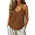 thumbnail image 4 of GILIGEGE Womens Camisole Tank Tops,Causal V-Neck Sleeveless Tops,Summer Loose Fit Spaghetti Strap Cami Shirts,Plain Strappy Vest Top,Lightweight Gauze Shirts, Beach Vacation Cami Brown M, 4 of 4