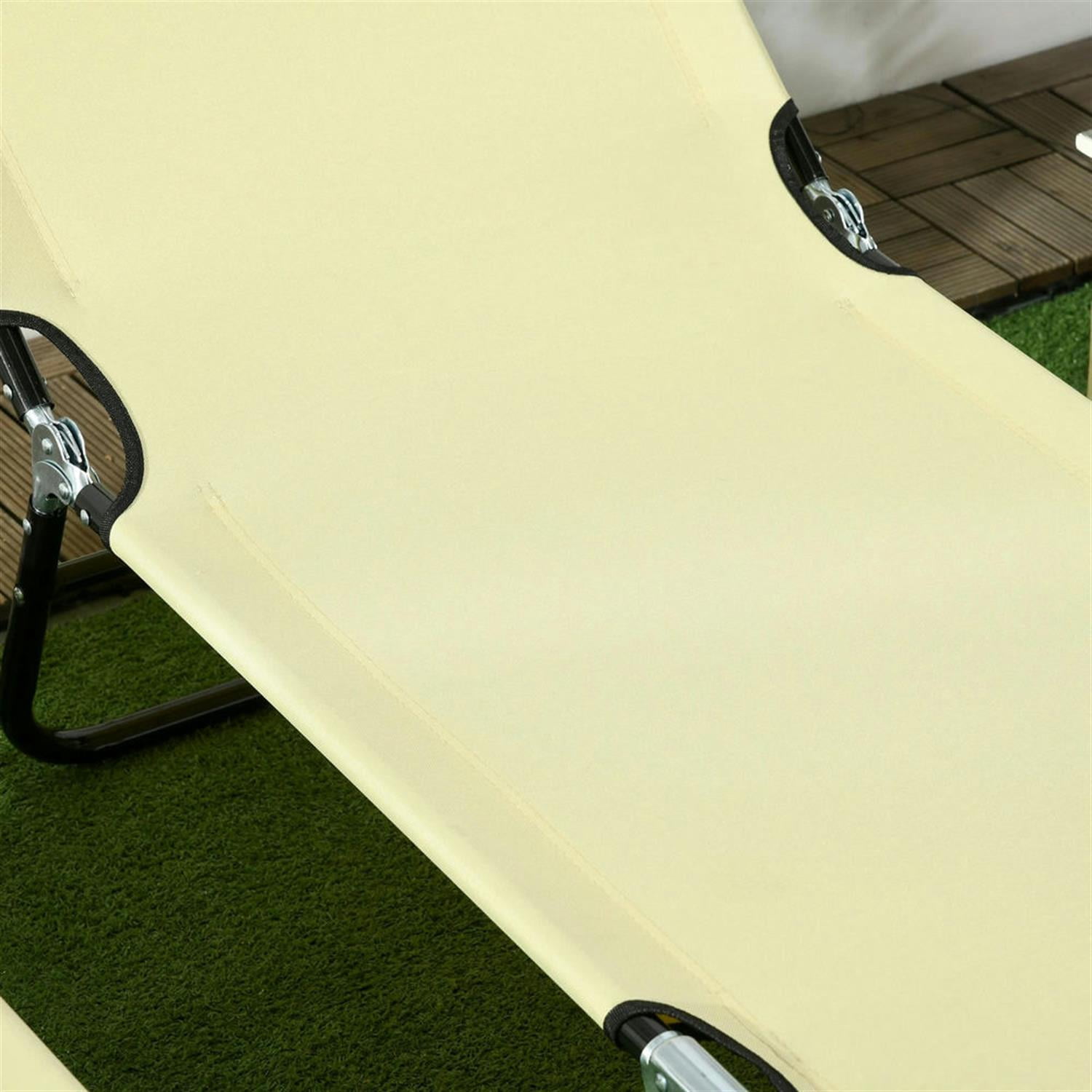 Demi Bonn 2-Piece Outdoor Collapsible Chaise Loungers with Steel Frame, 5-Position Reclining Folding Beach Chairs for Yard, Patio, Beige