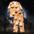 thumbnail image 7 of Halloween Pajamas Women Casual Full Printed Silk Satin Short Sleeve Button Down Lapel Pocket Shirts Loose Straight Pants Comfy Sleepwear Fall Winter 2 Pc Women's Loungewear Sets Orange XXL, 7 of 7
