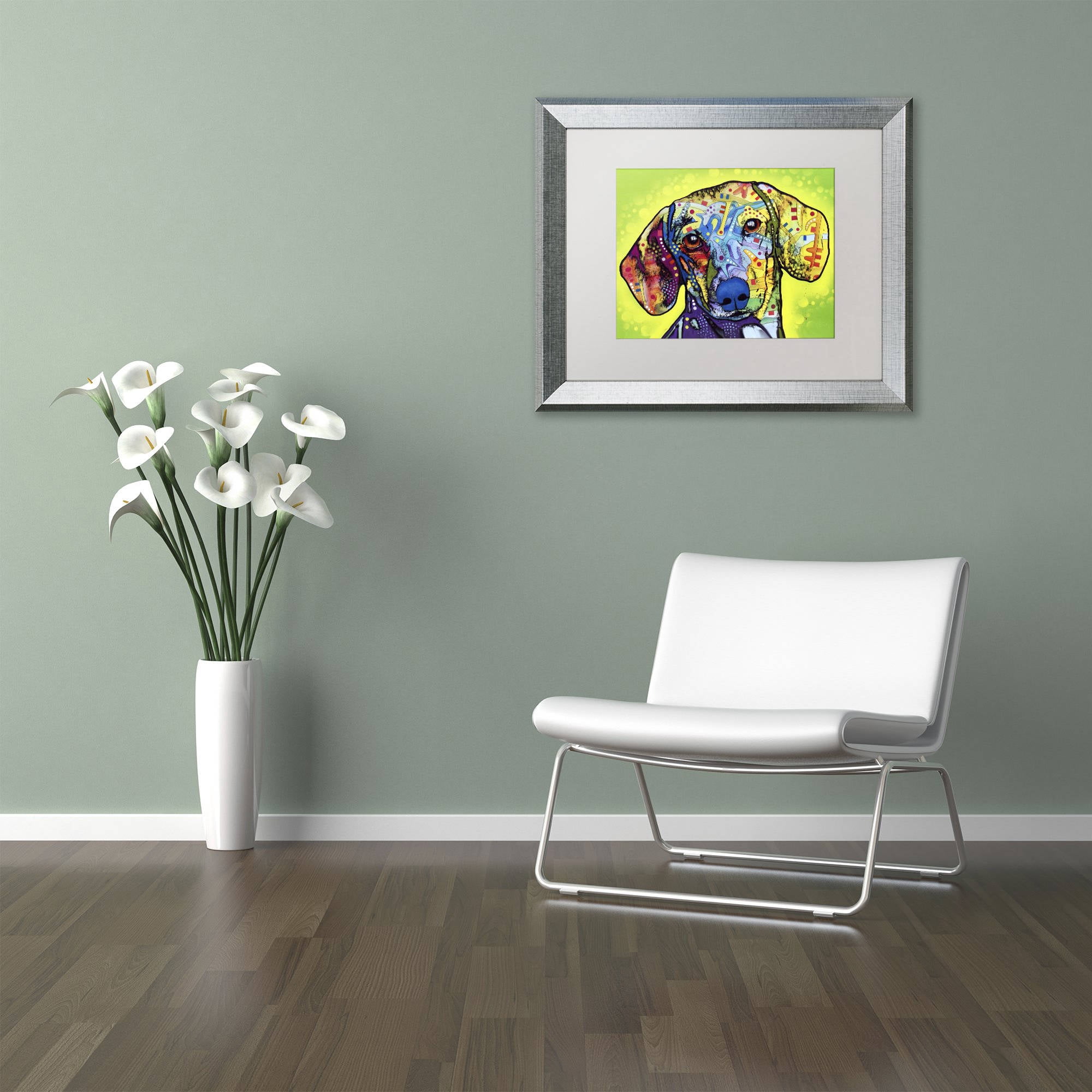 Trademark Fine Art "Dachshund" Canvas Art by Dean Russo, White Matte, Silver Frame