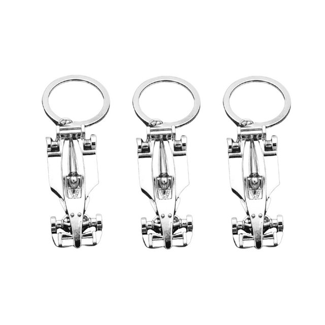 3pcs Mini Racing Car Shape Keychains Creative Key Holder Stylish Key Ring Key Decoration Small Gift for Men Women Silver