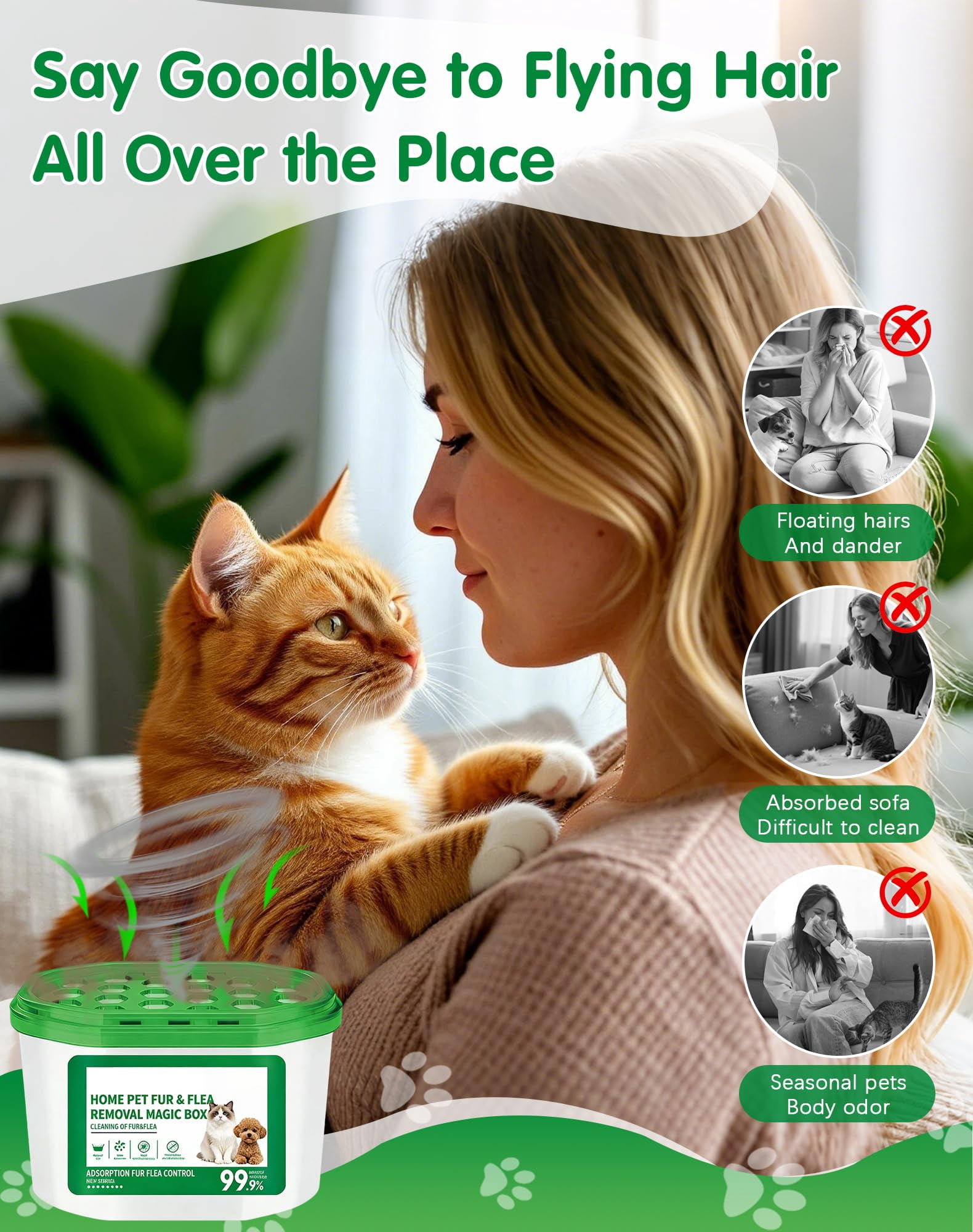Home Pet Fur & Odor Removal Magic Box, Indoor Air Purification Dust Removal Magic Box for Home Pet Hair, Portable Odor Eliminator & Dust Collector for Bedroom, Living Room (3 PCS)