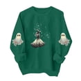 thumbnail image 2 of Mifsaly Womens Vintage Magic Witch Graphic Crewneck Sweatshirt Elegant Spooky Star Print Long Sleeve Pullover Cozy Fleece Top for Autumn Halloween Party Novelty Costume Army Green,XL, 2 of 5