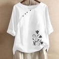 thumbnail image 2 of Blusas de Manga Corta para las Mujeres Impresas Cuello Redondo Camiseta Casual, Blusa de Algodón de Imitación para las Mujeres, 2 of 4