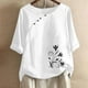 thumbnail image 2 of Blusas de Manga Corta para las Mujeres Impresas Cuello Redondo Camiseta Casual, Blusa de Algodón de Imitación para las Mujeres, 2 of 4