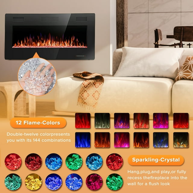 Auseo 36 inch Recessed and Wall Mounted Electric Fireplace, Ultra Thin ad  Low Noise, Fit for 2 x 4 and 2 x 6 Stud, Remote Control with Timer, Touch  Screen, Adjustable Flame