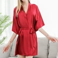 thumbnail image 2 of Defitshape Women's Fall Robe Cool Cozy Thin Pajamas Bathrobe Lounging Light Red Small, 2 of 5