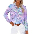 thumbnail image 4 of Lopecy-Sta Women's Christmas Snowflake Print Button-Down Blouse, Long Sleeve Gradient Loose Casual Shirt Top Purple L, 4 of 5