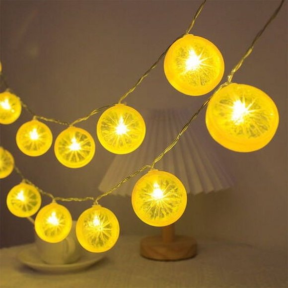 HWZWT UrbanMingle Model Constant Light String Lemon Slice Fruit Shape Lantern Children's Room Decorative Light String Battery Powered Orange and Yellow Lemon Slice