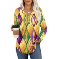 thumbnail image 3 of Mardi Gras Shirts for Women Sparkly Sequins V Neck T Shirts Feathers Print Long Sleeve Novelty Tops Yellow 3XL, 3 of 5