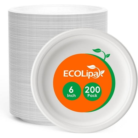 6 Inch Disposable Compostable Small Paper Plates, 200 Pack Recycled Sugarcane Bagasse Biodegradable Heavy Duty Mini Dinner Appetizer Cake Dessert Plates for Party(White)