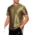 thumbnail image 4 of Camiseta de Brillo para Hombre, Camisetas Metálicas de Manga Corta para Fiestas, Camisetas Brillantes para Salidas Nocturnas, S Dorado, 4 of 5