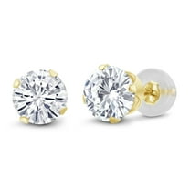 Gem Stone King 14K Yellow Gold White Moissanite Stud Earrings for Women Men | 2.00 Cttw | Round 6.5MM | G-H Color | Gold Earrings for Women Men