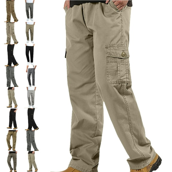 Mens Pants Solid Casual Pocket Outdoor Trousers Classic Trousers Work Pants Sweatpants for Men Gray 3XL