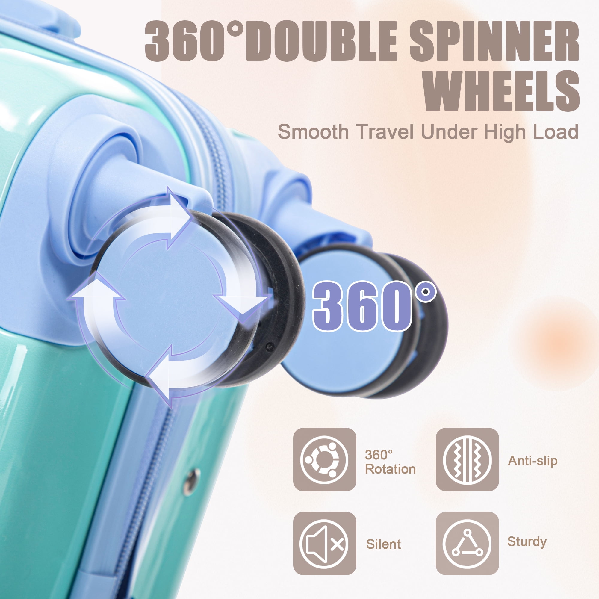 14"/20" 2 pcs/set in PC Spinner Wheel Luggage, Carry on Suitcase, With Gradient Color and Combination Lock (Blue+Yellow)
