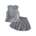 thumbnail image 3 of SGFCWSX Girls 2 Piece Outfits Sleeveless Bow Knot Tank Tops Plaid Skort Summer Casual Clothes Set Gray Size 3T, 3 of 8