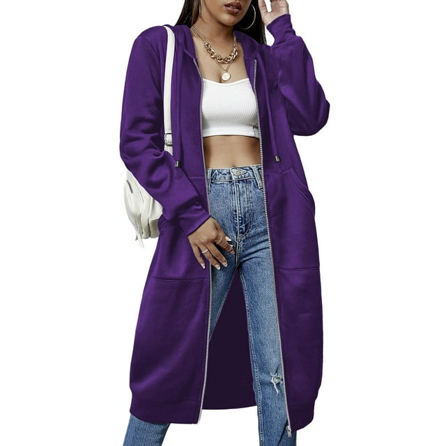 Vestido con capucha ELESOL para mujer, extragrande, largo, con cremallera, color morado S