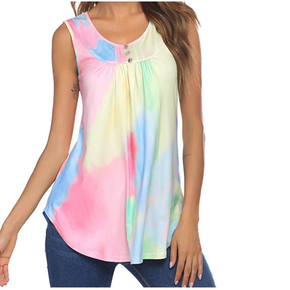 Aoochasliy Tank Tops for Women Women's Fashion Sling Vest Sleeveless Round-Neck Tops Printed Blouse Buttons Vest