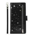 thumbnail image 1 of Wallet Case for Samsung Galaxy S21 FE Shining Zipper Pocket Cover, Glitter Sparkle Luxury PU Leather Magnetic Flip Folio Case with Card Slots Kickstand Wrist Hand Strip Shockproof Case,Black, 1 of 6