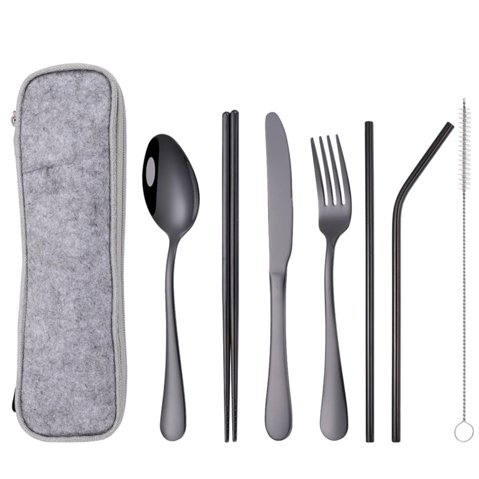 Fovien 7 Pack Cutlery Set Travel Cutlery Set with Bag, Fork Spoon