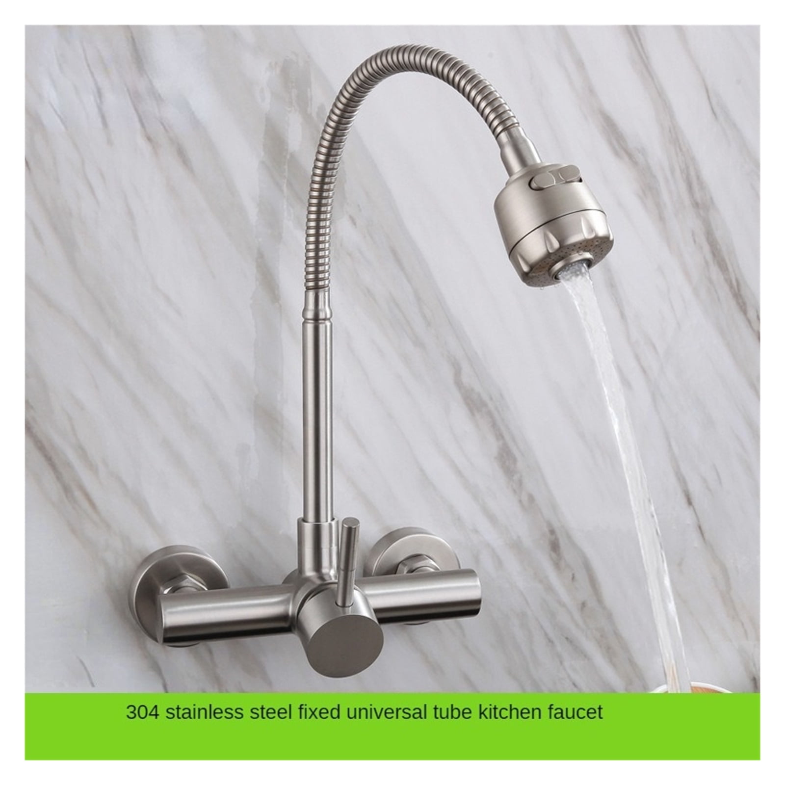 304 Stainless Steel Into Wall Hot And Cold, Double Hole Sink Universal Pipe Shower Water Rotary Kitchen Faucet ,Leakproof Design