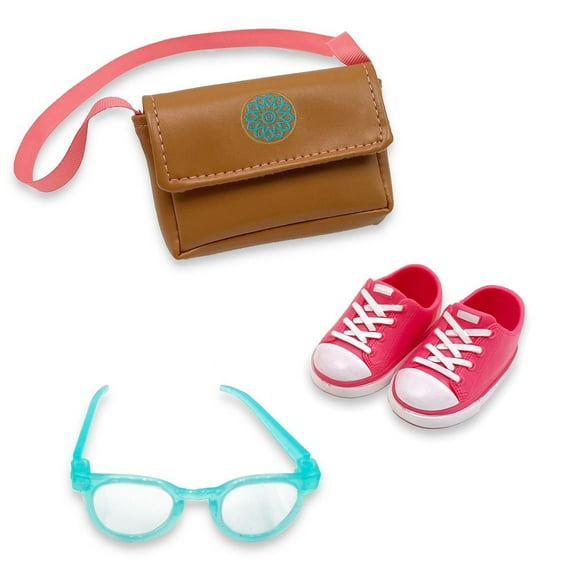My Life As Pink Sneakers and Blue Sunglasses Accessory Bundle for 18 inch Dolls, Fashion accessories for dolls