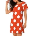 thumbnail image 2 of Balery Orange And White Polka Dot1 Camisón de manga corta con cuello redondo para mujer, cómodo y elegante., 2 of 6