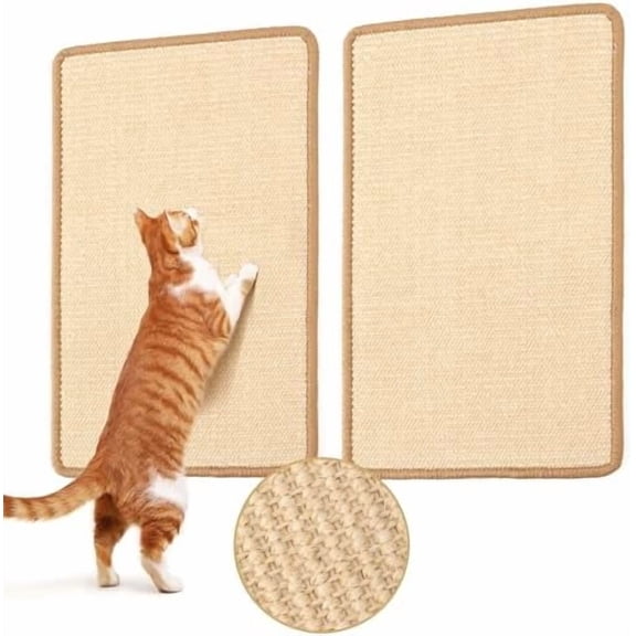 2 Packs Cat Scratching Mat, 19.6 x 11.8 Inch Natural Sisal Cat Scratch Pad Mats for Indoor Cats, Horizontal Cats Wall Scratcher Kitten Floor Rug with Sticky Tape, Furniture Protector