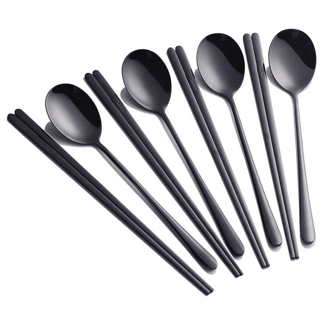 Chopsticks Spoon Set, 4 Color Reusable Metal Stainless Steel Korean Chopstix Spoon Set Christmas Gift