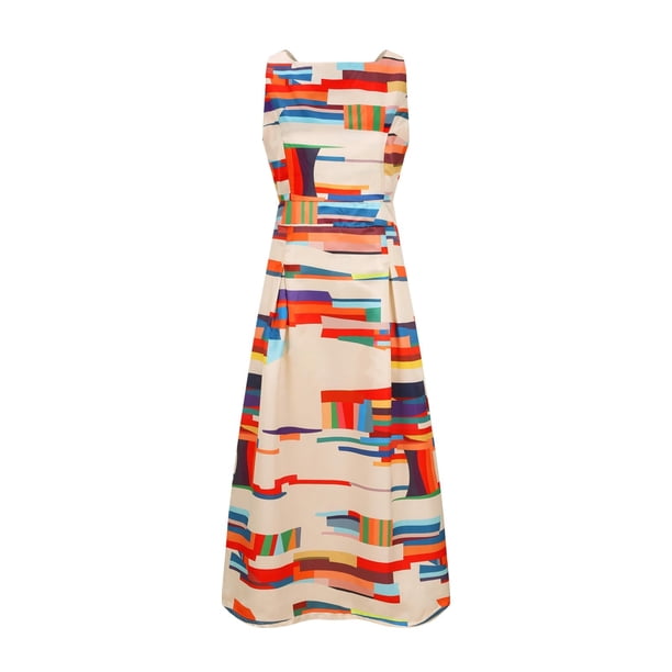 Vestido de Verano de Mujer Temperamento Alta Cintura Fuga Atrás Vestido sin Mangas Poliéster, Moda Casual para Primavera Verano