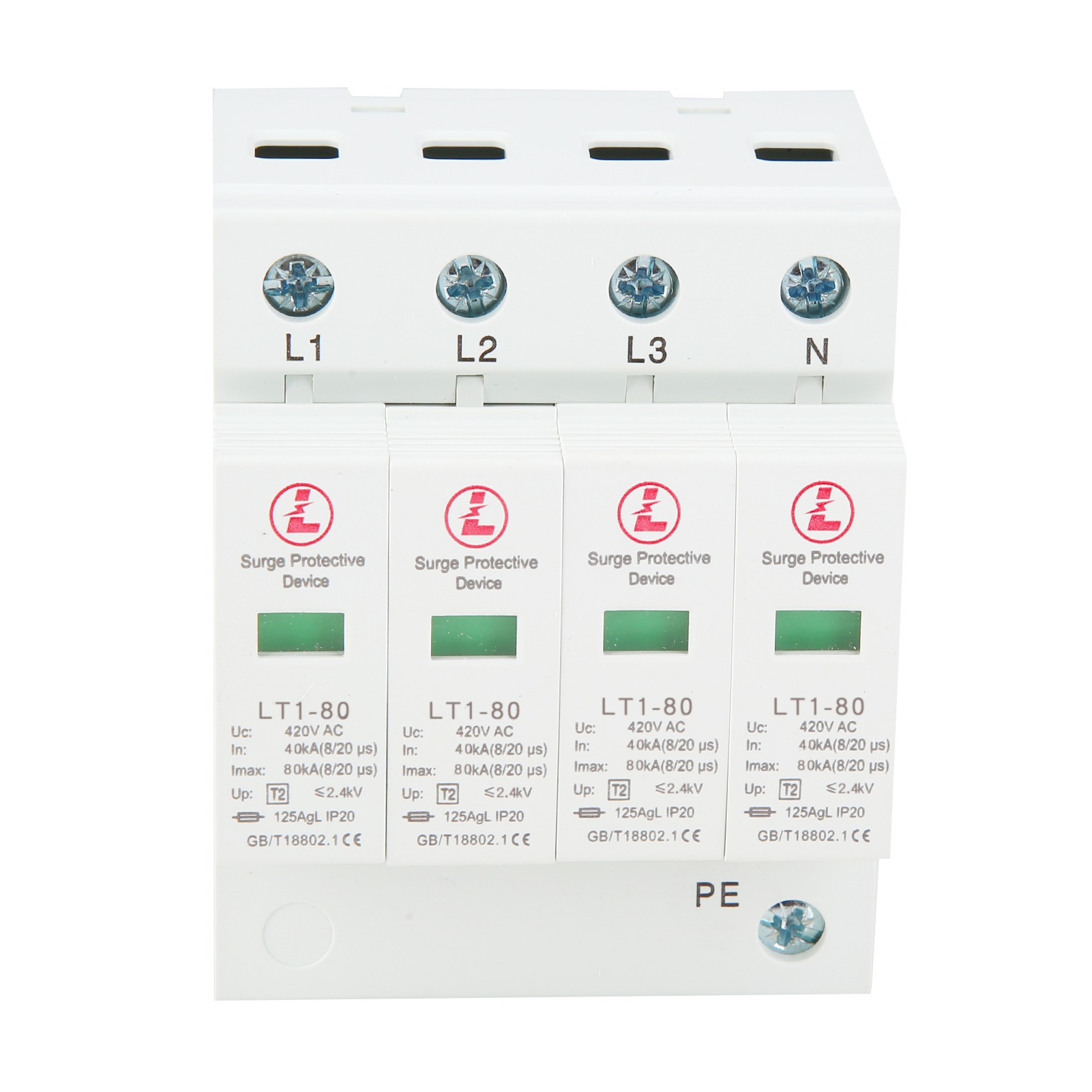 Joernso 4P 20KA/40KA/65KA/80KA 420V AC House Surge Protective Device White Arrester